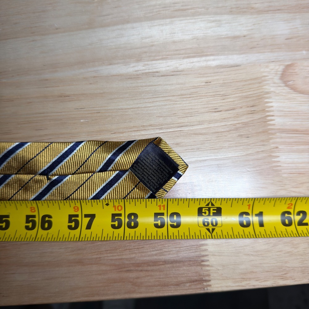 Brooks Brothers Necktie Mens Gold Blue Repp Striped Silk England Fabric USA Made - Picture 5 of 5